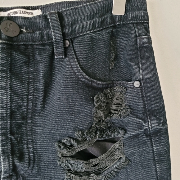 One Teaspoon Junkyard Distressed Denim Mini Skirt - Picture 6 of 11